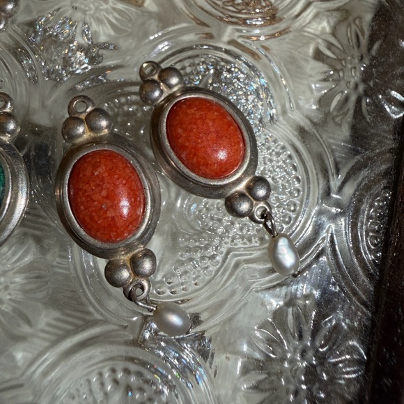 Lot of Vintage CCO Sterling Silver Earring Charms Pearl Dangles Blue Green Turqu - Picture 4 of 13